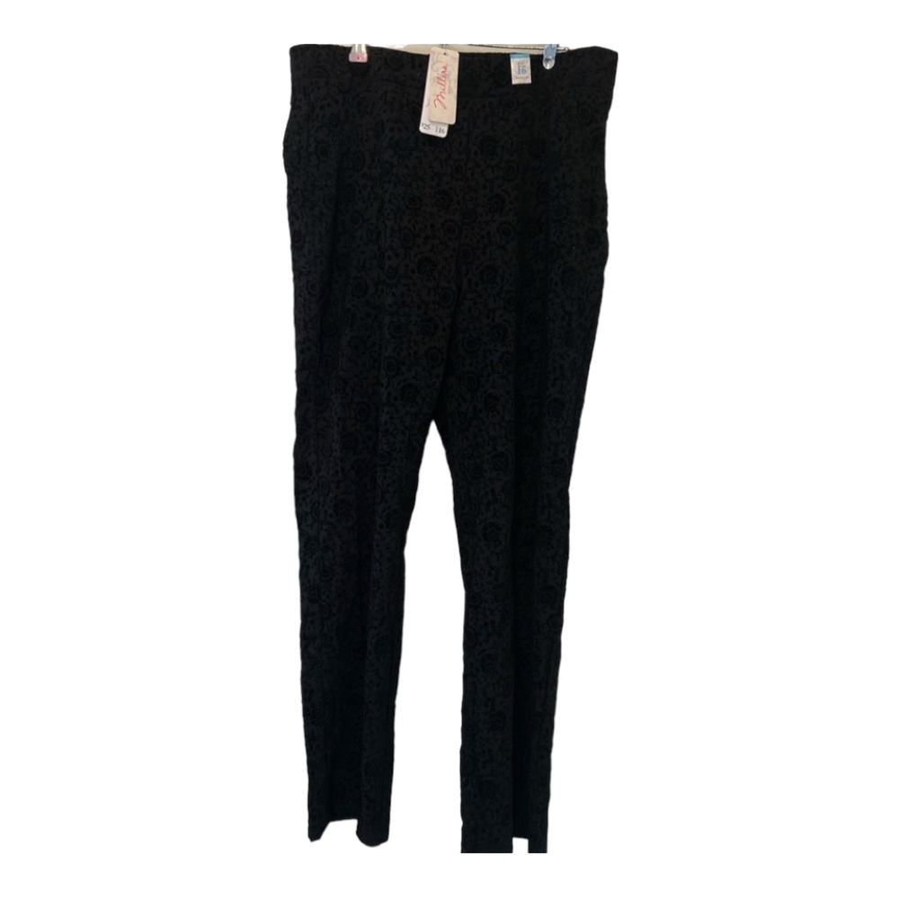 👖NWT Women’s Black Floral Print Velvet Pants Size 16👖
